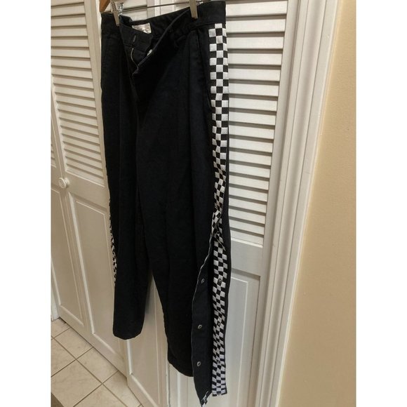 Vans Black Wide Leg Checkerboard Taping Pants Jean Button Up Legs Womens Size 30 - Picture 6 of 9